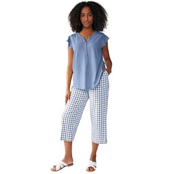ellos Plus Size Gingham Crop Pants