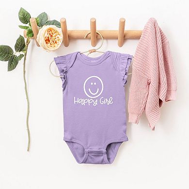 Happy Girl Smiley Face Baby Flutter Sleeve Bodysuit