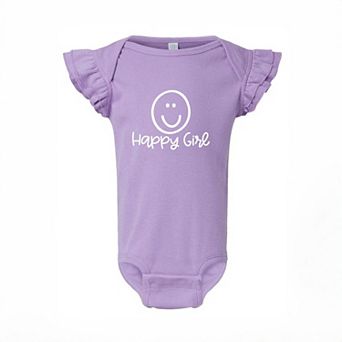 Happy Girl Smiley Face Baby Flutter Sleeve Bodysuit
