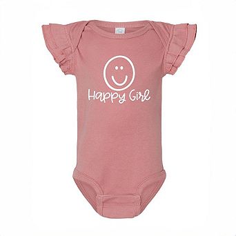 Happy Girl Smiley Face Baby Flutter Sleeve Bodysuit