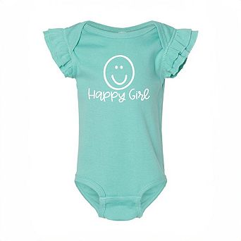 Happy Girl Smiley Face Baby Flutter Sleeve Bodysuit