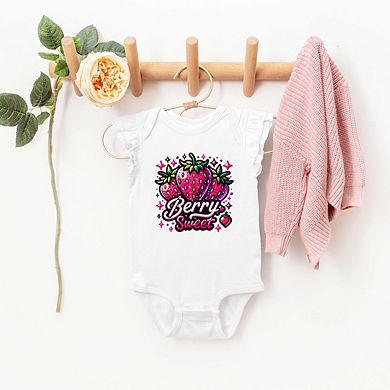 Berry Sweet Strawberry Baby Flutter Sleeve Bodysuit