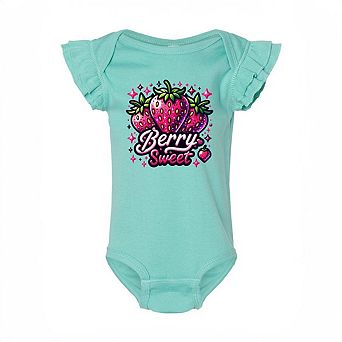 Berry Sweet Strawberry Baby Flutter Sleeve Bodysuit