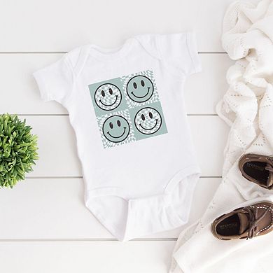 Four Checkerboard Smiley Face Baby Bodysuit