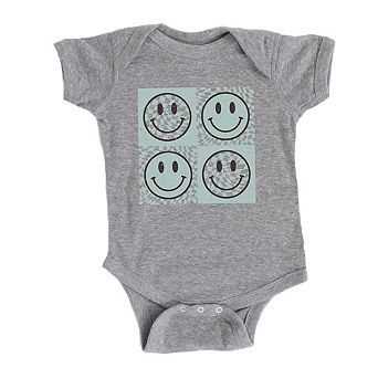 Four Checkerboard Smiley Face Baby Bodysuit