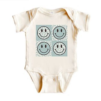 Four Checkerboard Smiley Face Baby Bodysuit
