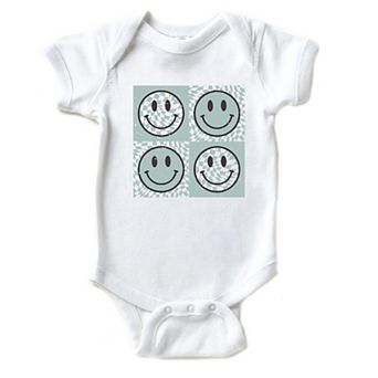 Four Checkerboard Smiley Face Baby Bodysuit