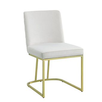 24 Inch Side Dining Chair Set Of 2, Soft Off White Velvet, Gold Metal Base