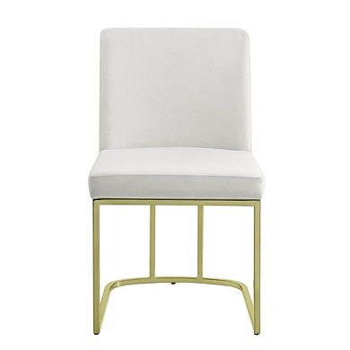 24 Inch Side Dining Chair Set Of 2, Soft Off White Velvet, Gold Metal Base