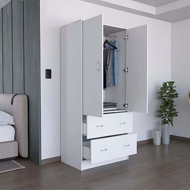 Silo 71" H Armoire With Two Doors, Two Drawers, And Hanging Rod