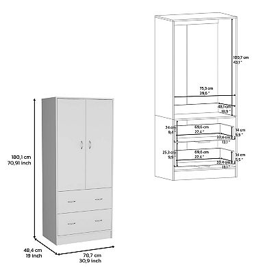 Silo 71" H Armoire With Two Doors, Two Drawers, And Hanging Rod