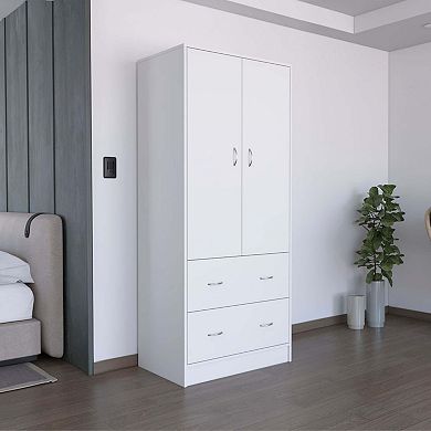 Silo 71" H Armoire With Two Doors, Two Drawers, And Hanging Rod