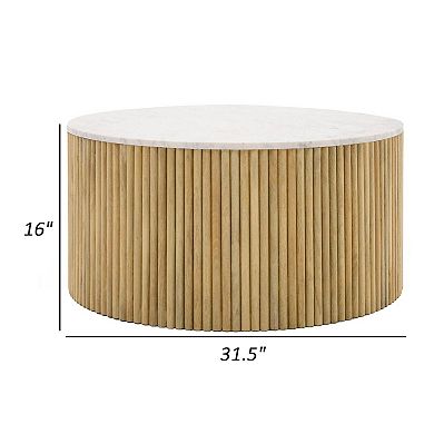 Cid Jolie 18 Inch Side End Table, White Marble Top, Brown Mango Wood Base