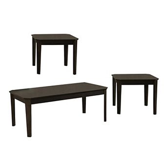 3 pc Rectangular Coffee and Square End Table Set, Sleek Espresso Brown