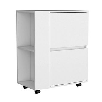 Tully Bar Cart Two Pull-Down Door Cabinets and Two Open Shelves