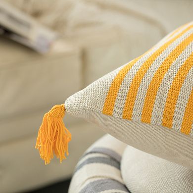 16" Handwoven Cotton Throw Pillow Cover with Striped Lines