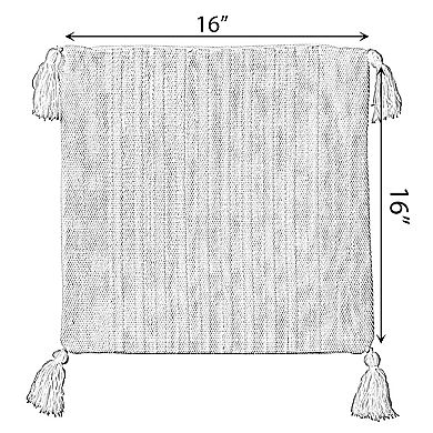 16" Handwoven Cotton Throw Pillow Cover with Striped Lines