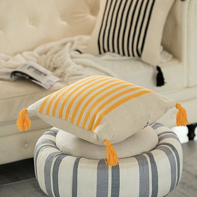 16" Handwoven Cotton Throw Pillow Cover with Striped Lines