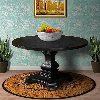 Traditional Style Wooden Round Top Dining Table with Pedestal Base, Antique Black