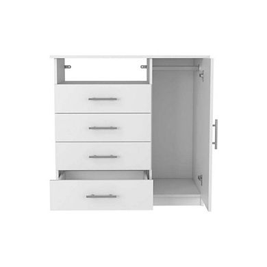 Rioja 4 Drawer Dresser, One Open Shelf, Superior Top, Single Door Cabinet
