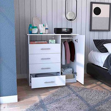 Rioja 4 Drawer Dresser, One Open Shelf, Superior Top, Single Door Cabinet