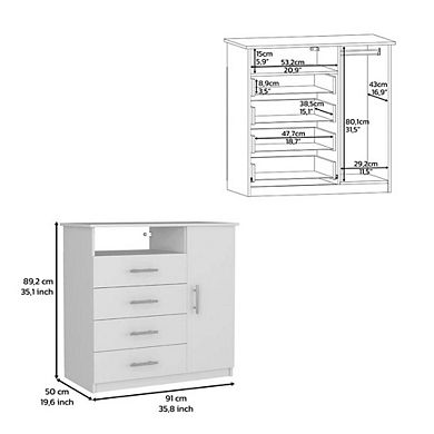 Rioja 4 Drawer Dresser, One Open Shelf, Superior Top, Single Door Cabinet