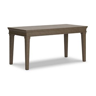 63 Inch Home Office Desk, Acacia Wood Top, Wire Brushed Weathered Gray