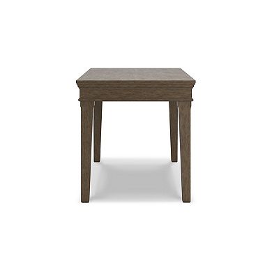 63 Inch Home Office Desk, Acacia Wood Top, Wire Brushed Weathered Gray