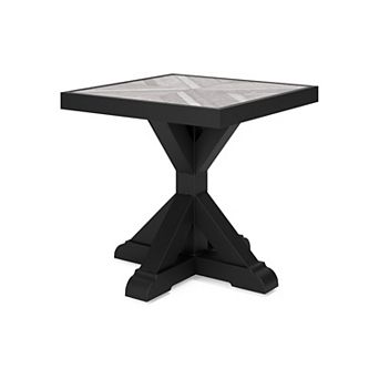 Tira 22 Inch Outdoor Side End Table, Tile Top, Black, Light Gray Finish