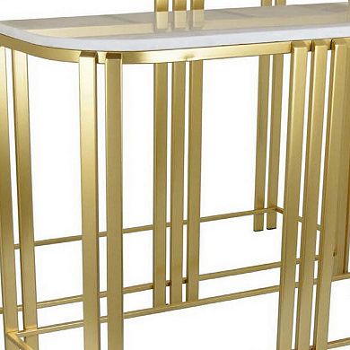 Set Of 2 Accent Nesting Tables, Marble Top, Sleek Modern Gold Metal Frame