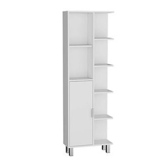 Linen Bathroom Cabinet 63" H With Seven Open Shelves, One Drawer, One Door And Four Legs