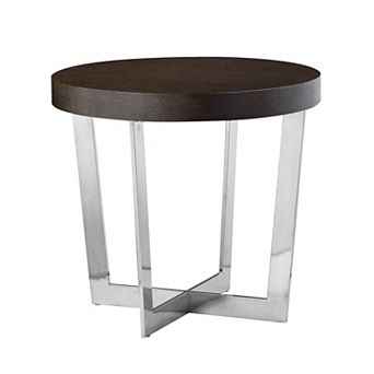 Tini 24 Inch Side End Table, Round Shaped Top, Metal Frame, Espresso Brown