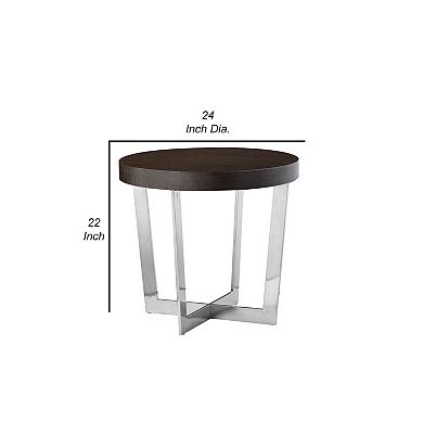 Tini 24 Inch Side End Table, Round Shaped Top, Metal Frame, Espresso Brown