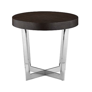 Tini 24 Inch Side End Table, Round Shaped Top, Metal Frame, Espresso Brown
