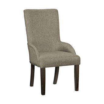 Vill 27 Inch Dining Armchair, Brown Polyester, High Back, Set Of 2