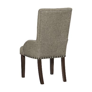 Vill 27 Inch Dining Armchair, Brown Polyester, High Back, Set Of 2