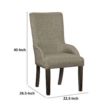 Vill 27 Inch Dining Armchair, Brown Polyester, High Back, Set Of 2