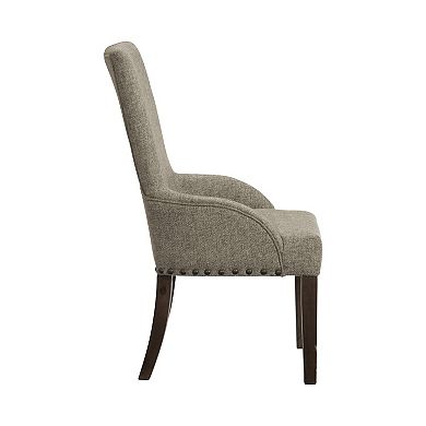 Vill 27 Inch Dining Armchair, Brown Polyester, High Back, Set Of 2