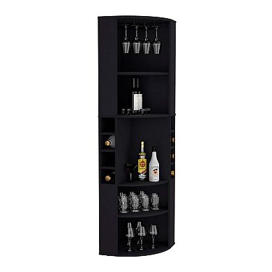 Agra Corner Bar Cabinet With Five Shelves 71", Eight Bottle Cubbies And Stemware