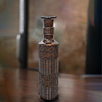 Antique Decorative Hand Curved Mango Wood Floor Flower Vase with Unique Textured Pattern