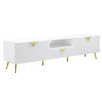Tyra 79 Inch Modern TV Media Entertainment Center, 2 Doors, White, Gold