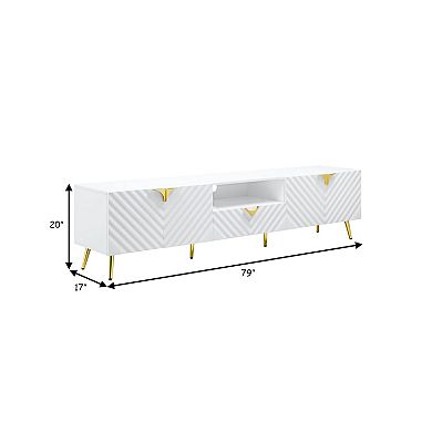Tyra 79 Inch Modern TV Media Entertainment Center, 2 Doors, White, Gold