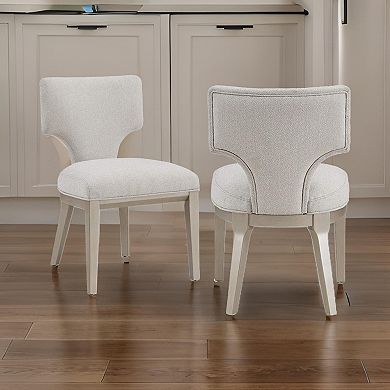 Kyna 21 Inch Side Dining Chair Set Of 2, Curved Backrest, Champagne Linen