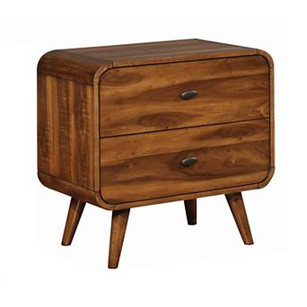 Wooden Nightstand with 2 Drawers, Dark Walnut Brown