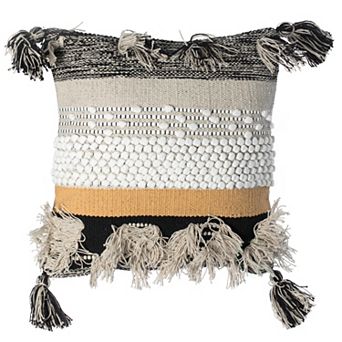 Boho Handwoven Cotton Throw Pillow with Tassels