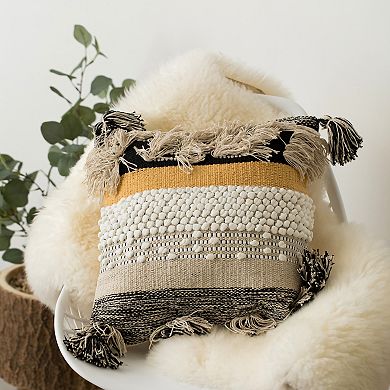 Boho Handwoven Cotton Throw Pillow with Tassels