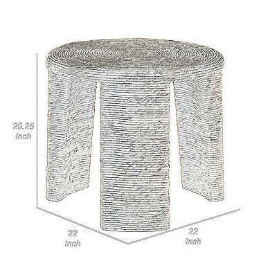 Asha 22 Inch Side End Table, Round Shaped Top With Natural Rattan Wrapping