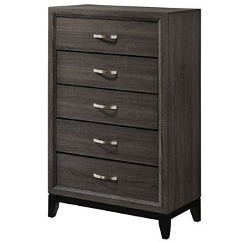 50 Inch Classic 5 Drawer Tall Dresser Chest with Metal Handles, Oak Gray