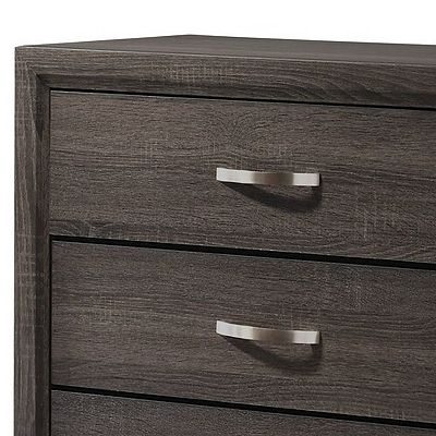 Benjara 50 Inch Classic 5 Drawer Tall Dresser Chest with Metal Handles, Oak Gray