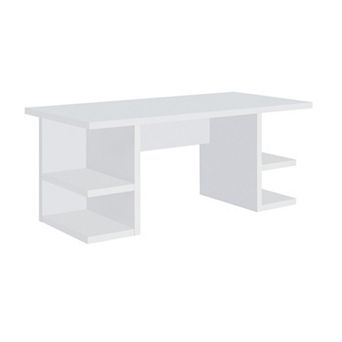 71 Inch Modern Rectangular Writing Desk, 4 Open Shelves, Crisp White Finish
